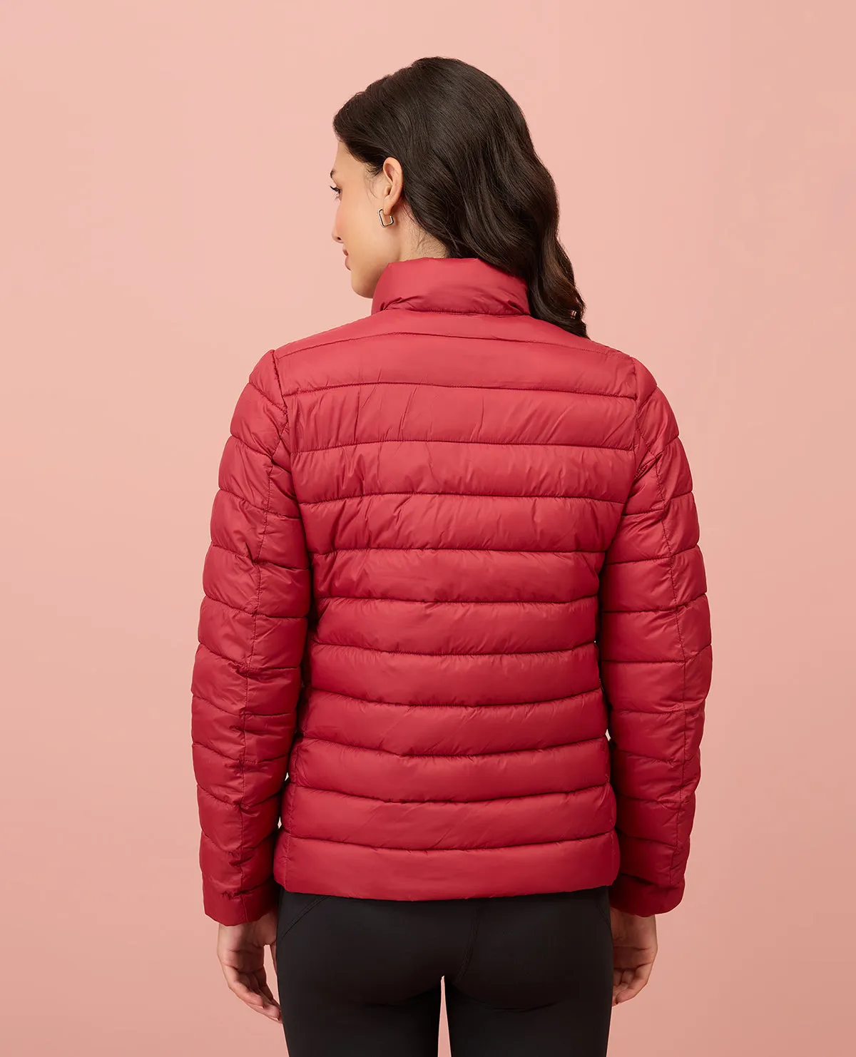 NYKD By Nykaa Ultra Light Weight Puffer Jacket with Inbuilt Bag (Set of 2)-NYAT405-Red