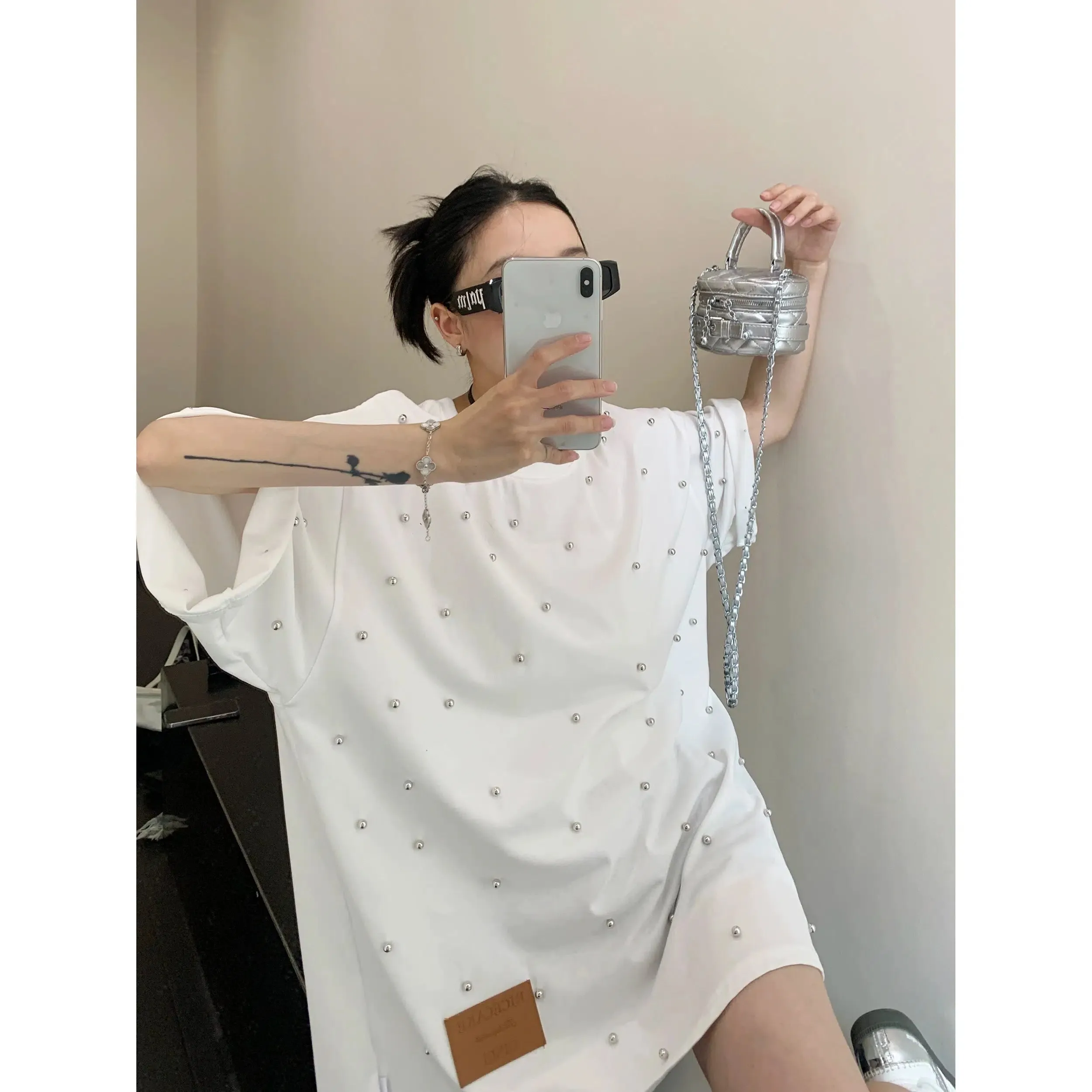 Pearl Decoration Cozy Oversized T-shirt