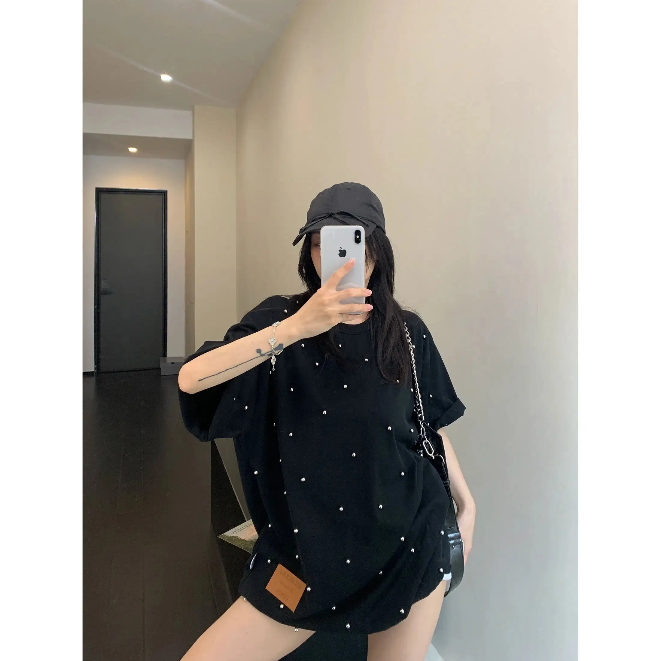 Pearl Decoration Cozy Oversized T-shirt