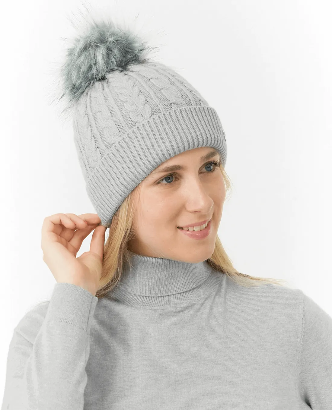 PURE GOLF Suzie Waterproof Lined Bobble Hat Pale Grey