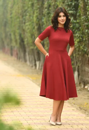 Red Cotton Blend Epitome Classic A-Line Dress