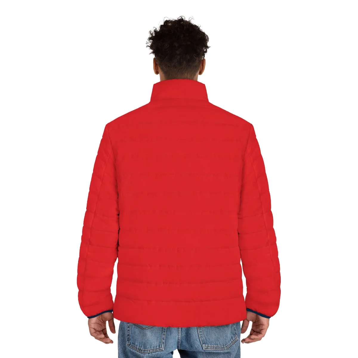 Red Solid Color Men's Jacket, Best Regular Fit Polyester Men's Puffer Jacket With Stand Up Collar (US Size: S-2XL)