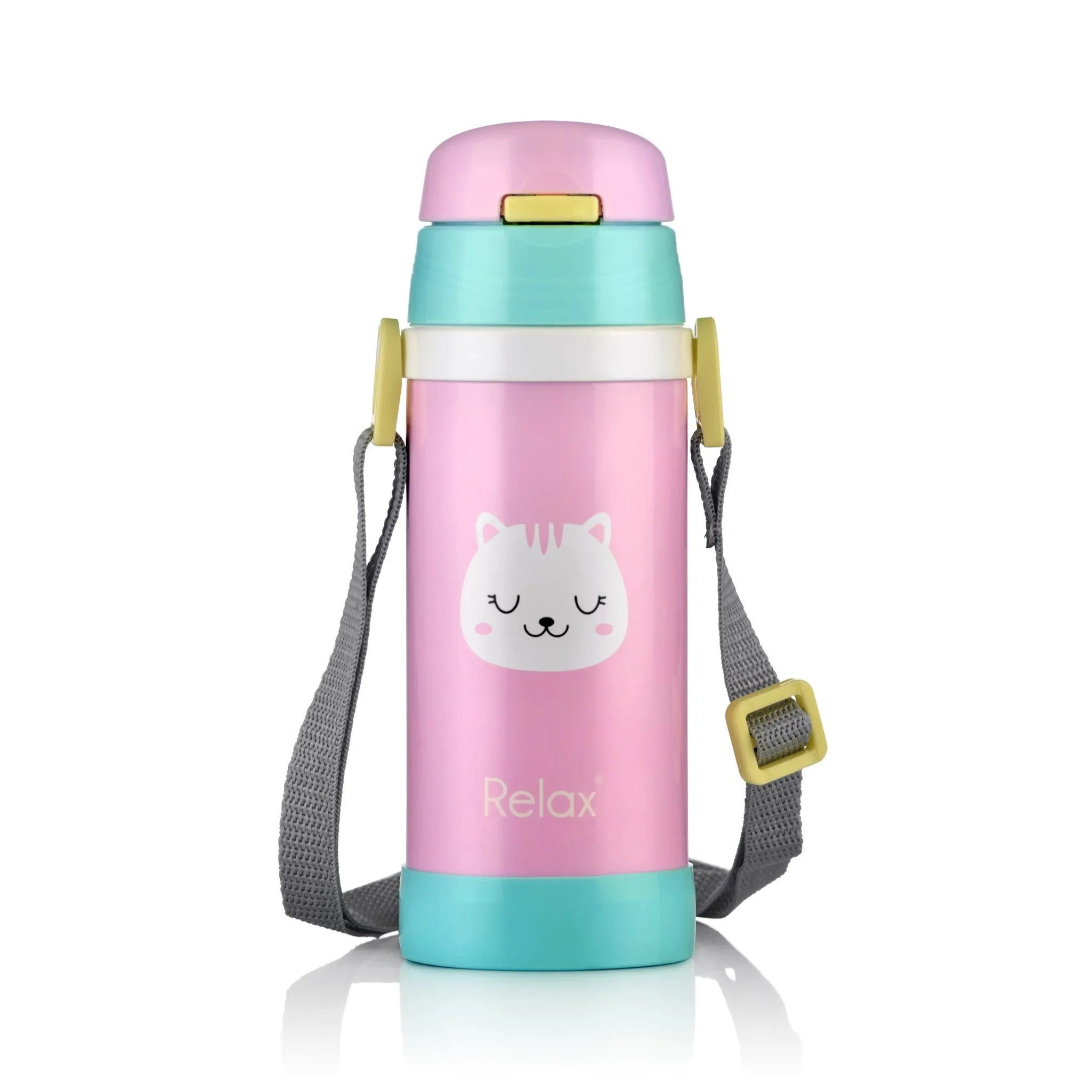 RELAX 360ML CALINE STAINLESS STEEL KIDS THERMAL FLASK WITH STRAW - CAT