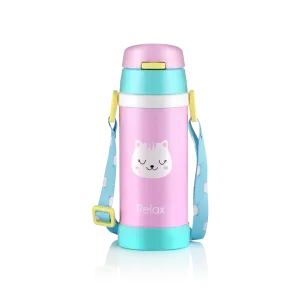 RELAX 360ML CALINE STAINLESS STEEL KIDS THERMAL FLASK WITH STRAW - CAT