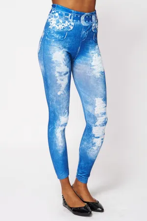 Ripped Jean Detail Thermal Leggings