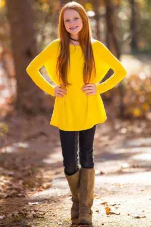 SALE-The Perfect Kids Long Sleeve Piko Top-Buttercup