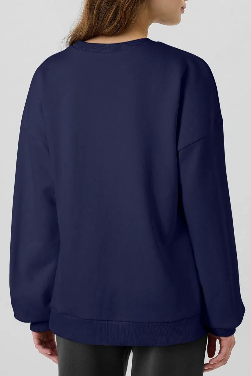 Solid Fleece Lined Pocketed Sweatshirt