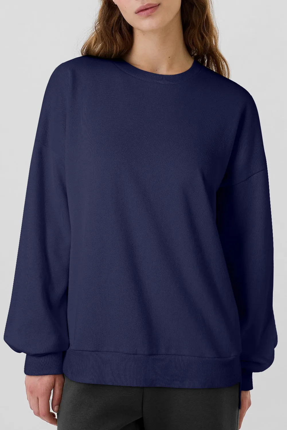 Solid Fleece Lined Pocketed Sweatshirt