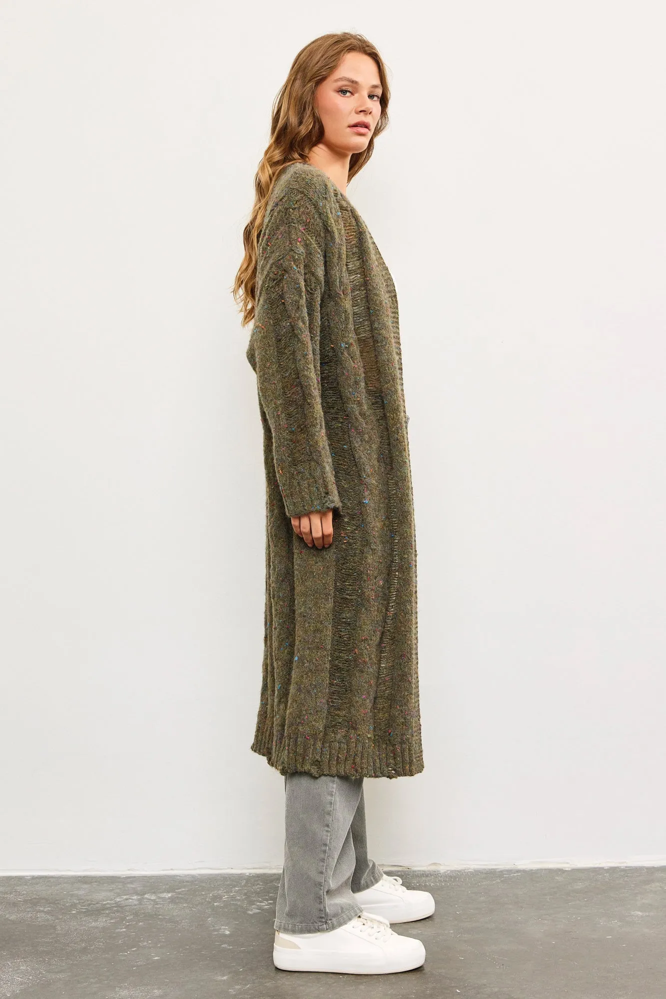 Speckled Moss Cozy Long Cardigan