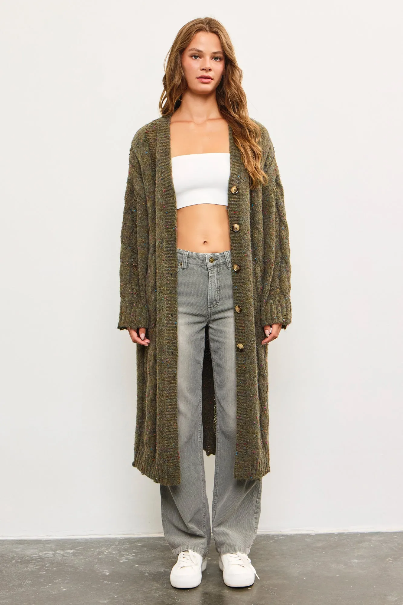 Speckled Moss Cozy Long Cardigan