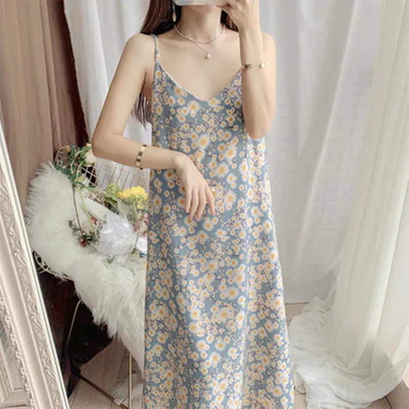 Sweet Look Feminine Floral Cami Dress Women Summer Slim Elegant Fairy Beach Holiday Beachwear