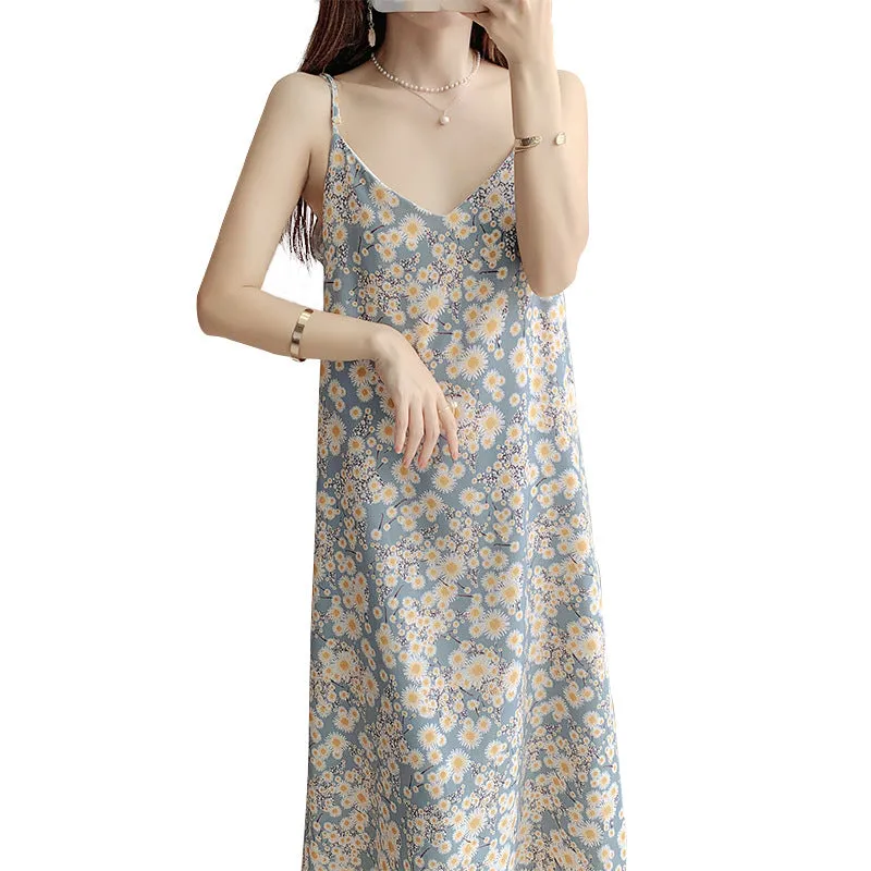 Sweet Look Feminine Floral Cami Dress Women Summer Slim Elegant Fairy Beach Holiday Beachwear