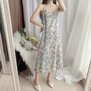 Sweet Look Feminine Floral Cami Dress Women Summer Slim Elegant Fairy Beach Holiday Beachwear