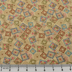 Tan Cottage Tiles Cotton Print