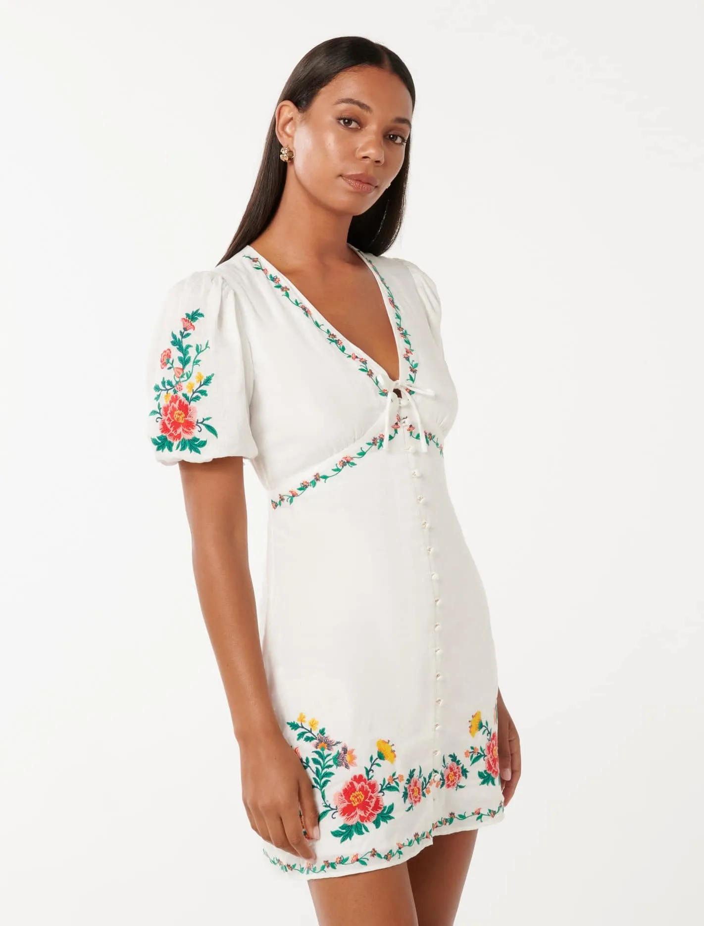 Veanne Embroidered Mini Dress