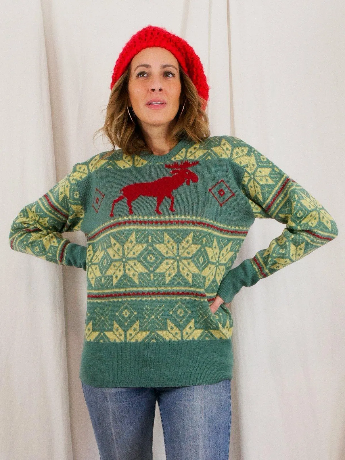 Vintage Moose Snowflake Ski Sweater