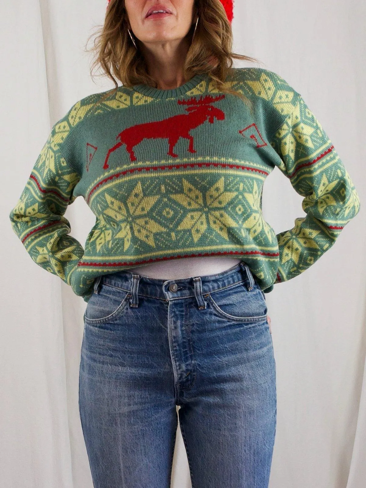 Vintage Moose Snowflake Ski Sweater