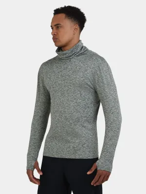 Warm-Up Thermal Long Sleeve Funnel Neck Top For Men With Brushed Inner Fabric, Thumbholes & Reflective Strips