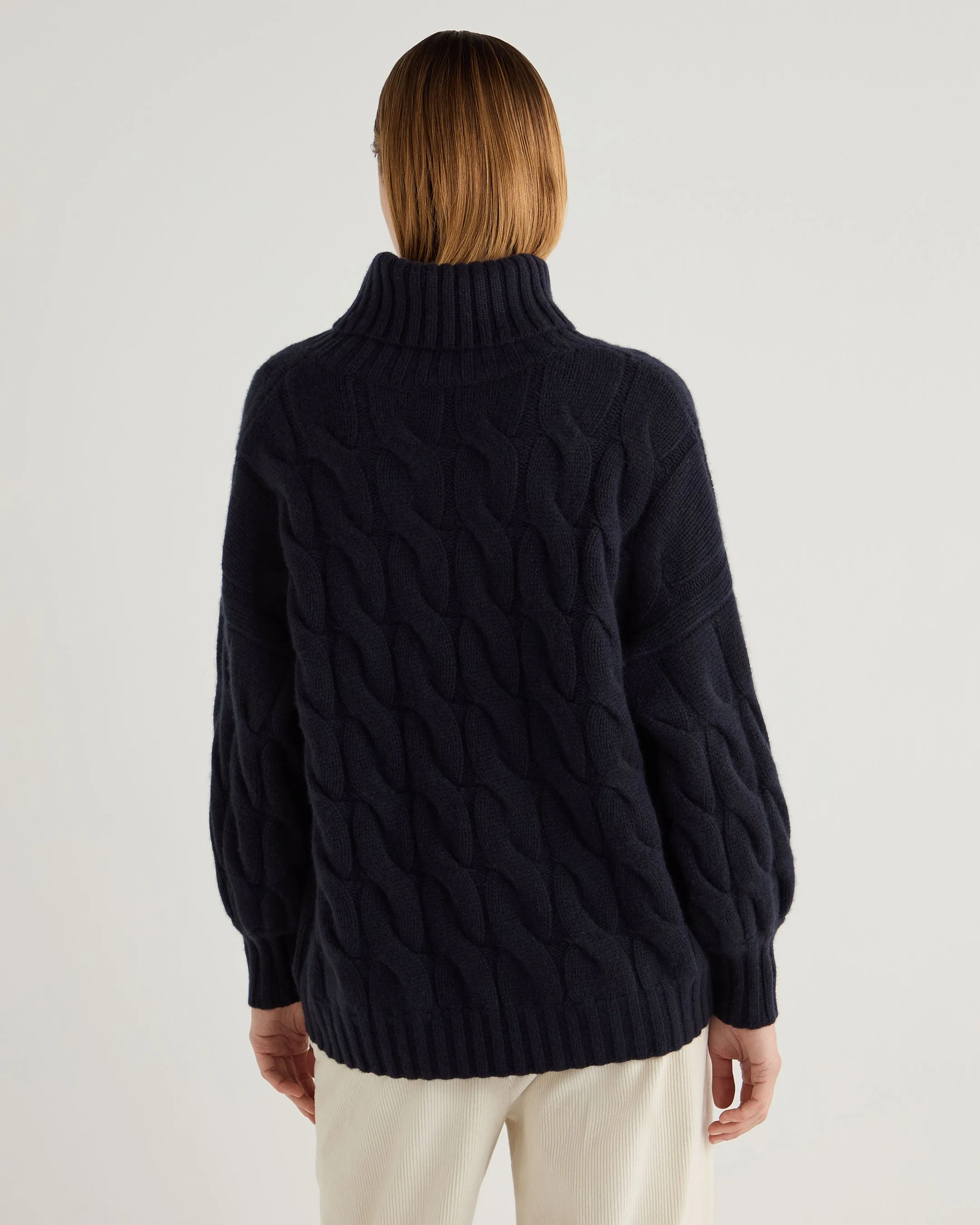 Women's Hana Chunky Cable Roll Neck Cashmere Jumper Navy Blue