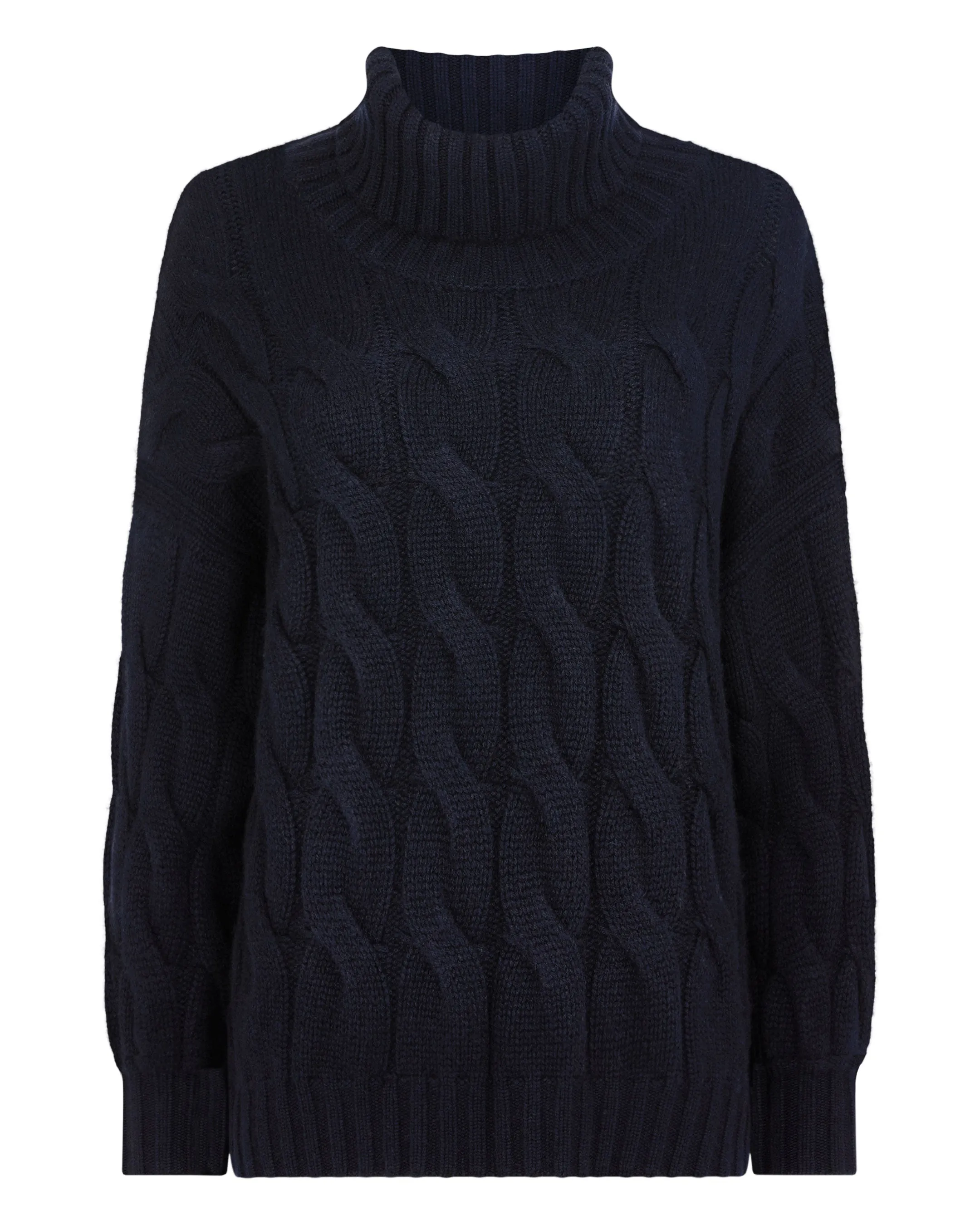 Women's Hana Chunky Cable Roll Neck Cashmere Jumper Navy Blue