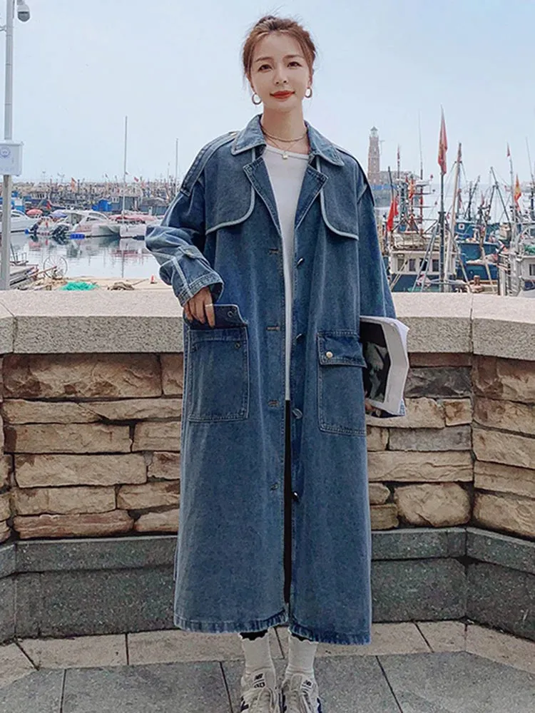 Women's Stylish Oversized Denim Trench Coat