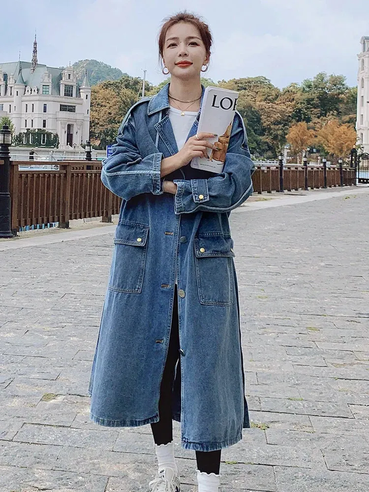 Women's Stylish Oversized Denim Trench Coat