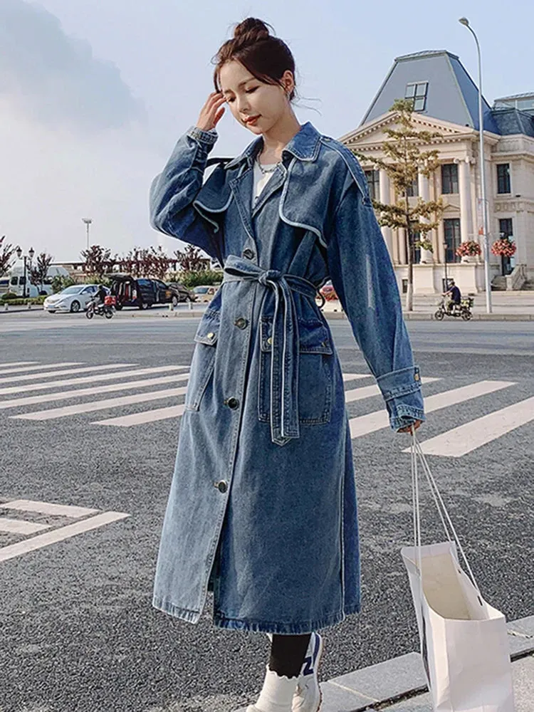 Women's Stylish Oversized Denim Trench Coat