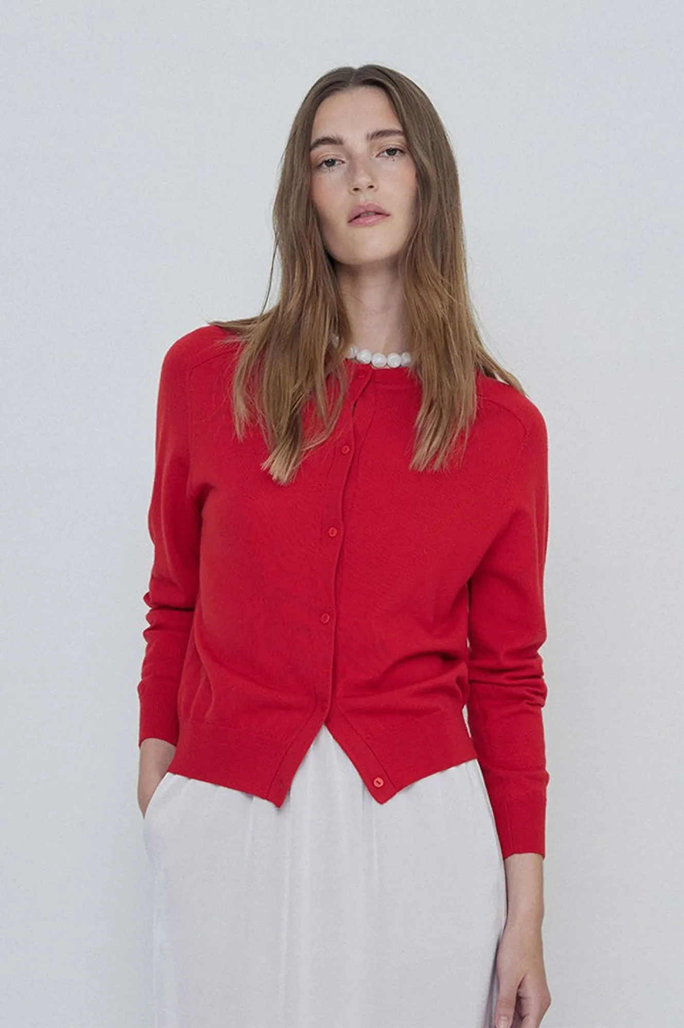 Yerse Merino Wool Red Cardigan