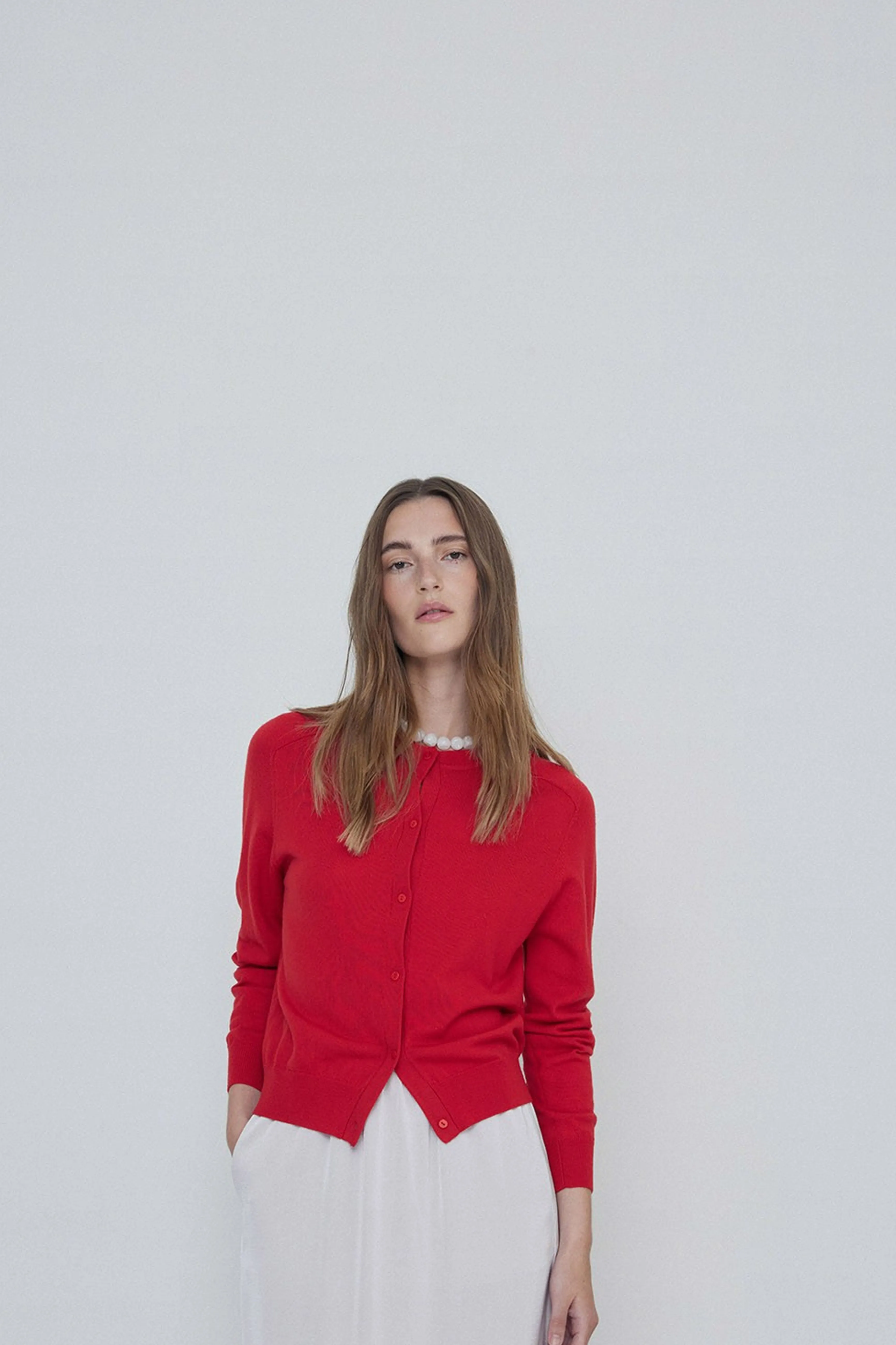 Yerse Merino Wool Red Cardigan