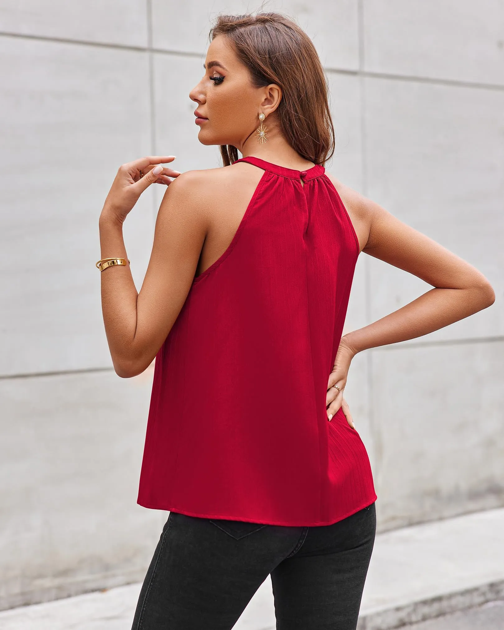 Zeagoo High Neck Halter Tops Sleeveless Flowy Cami Blouse